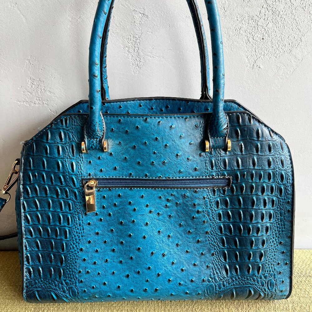 Blue & Black Faux Alligator Handbag